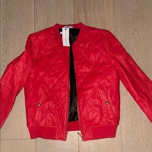 Leather Red Quilted Bomber Jacket